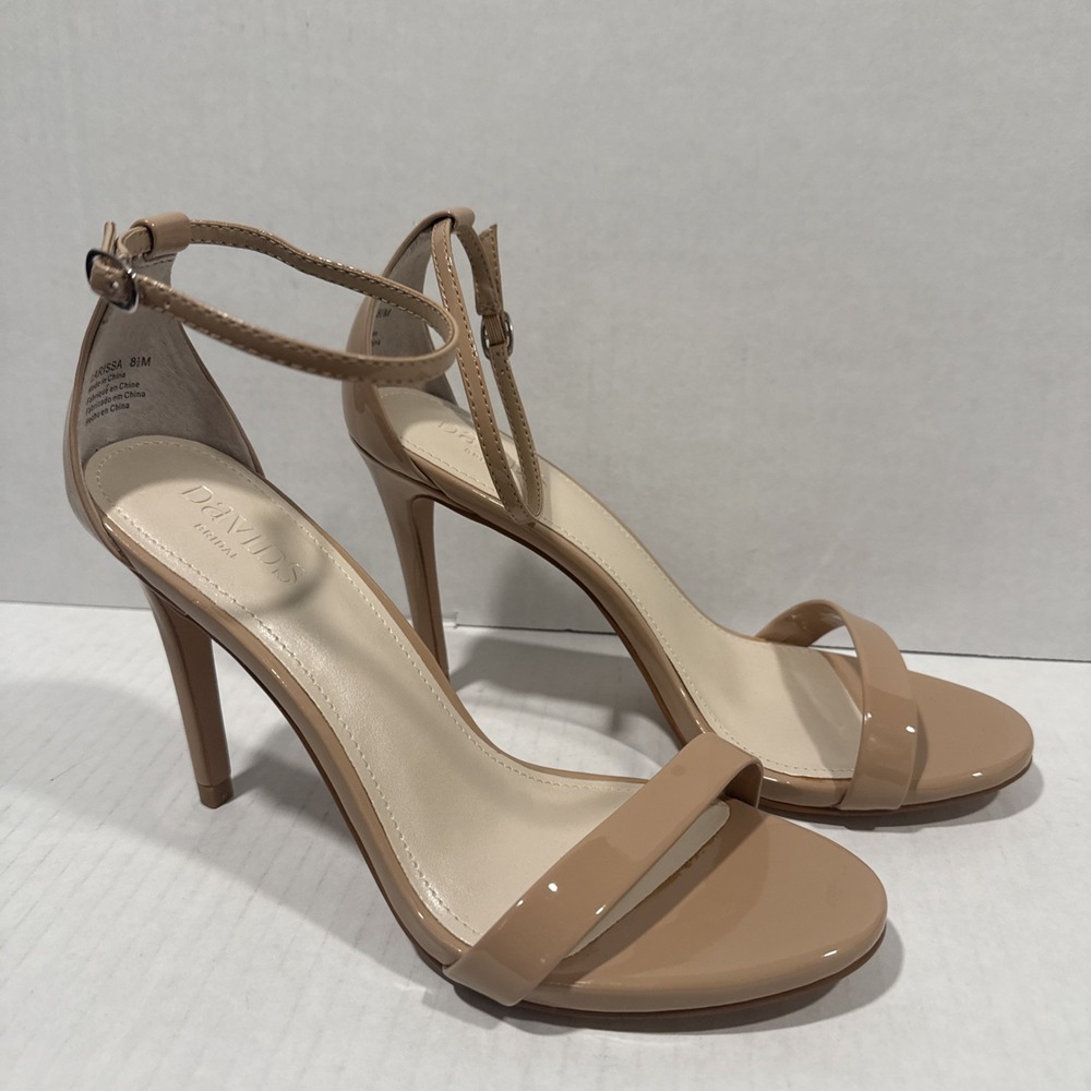 David's Bridal Larissa Size 8.5 M Beige Pumps 4" Stiletto Heels Ankle Strap
